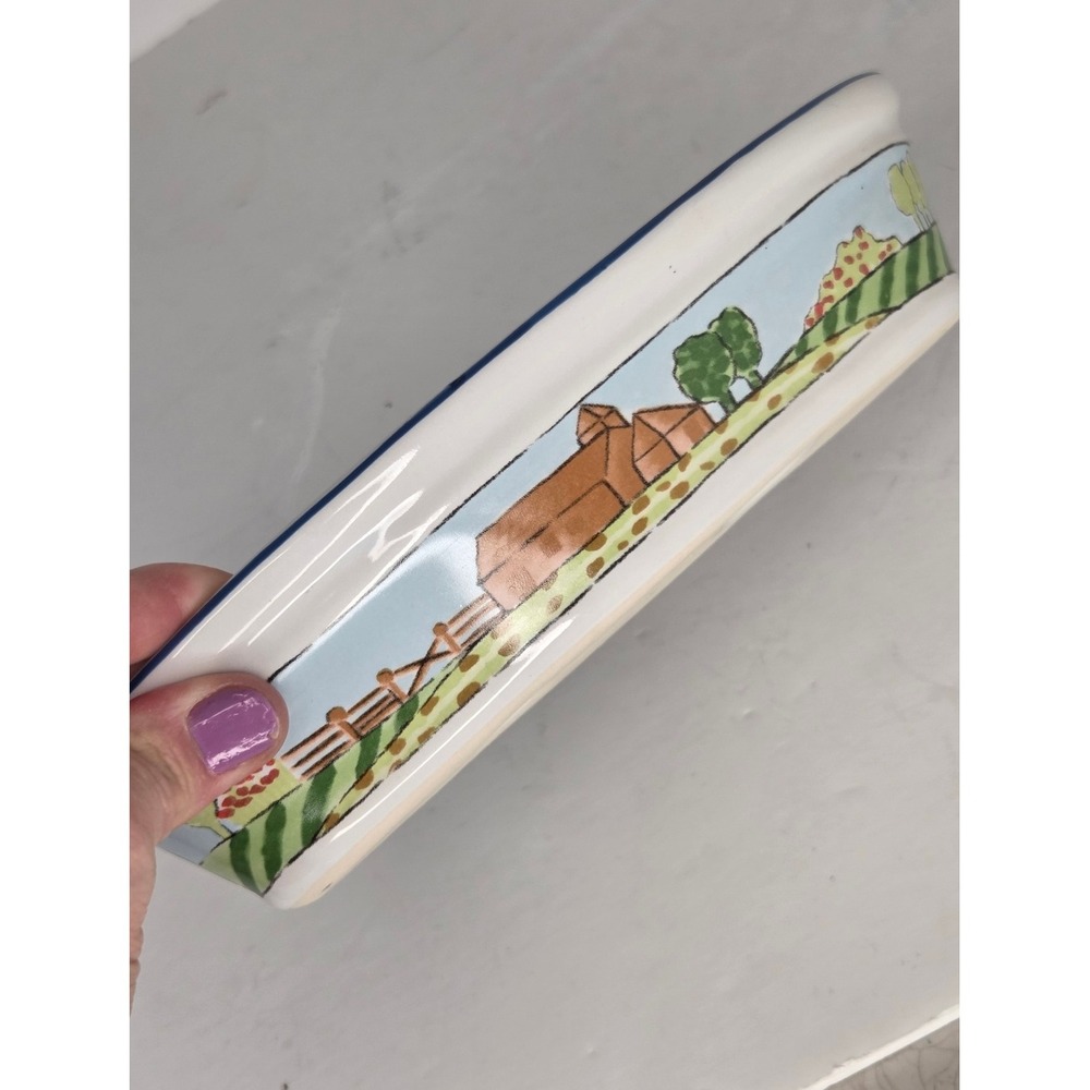Country Barn And Silo Ceramic Oval Appetizer 3 Section Dish Tray